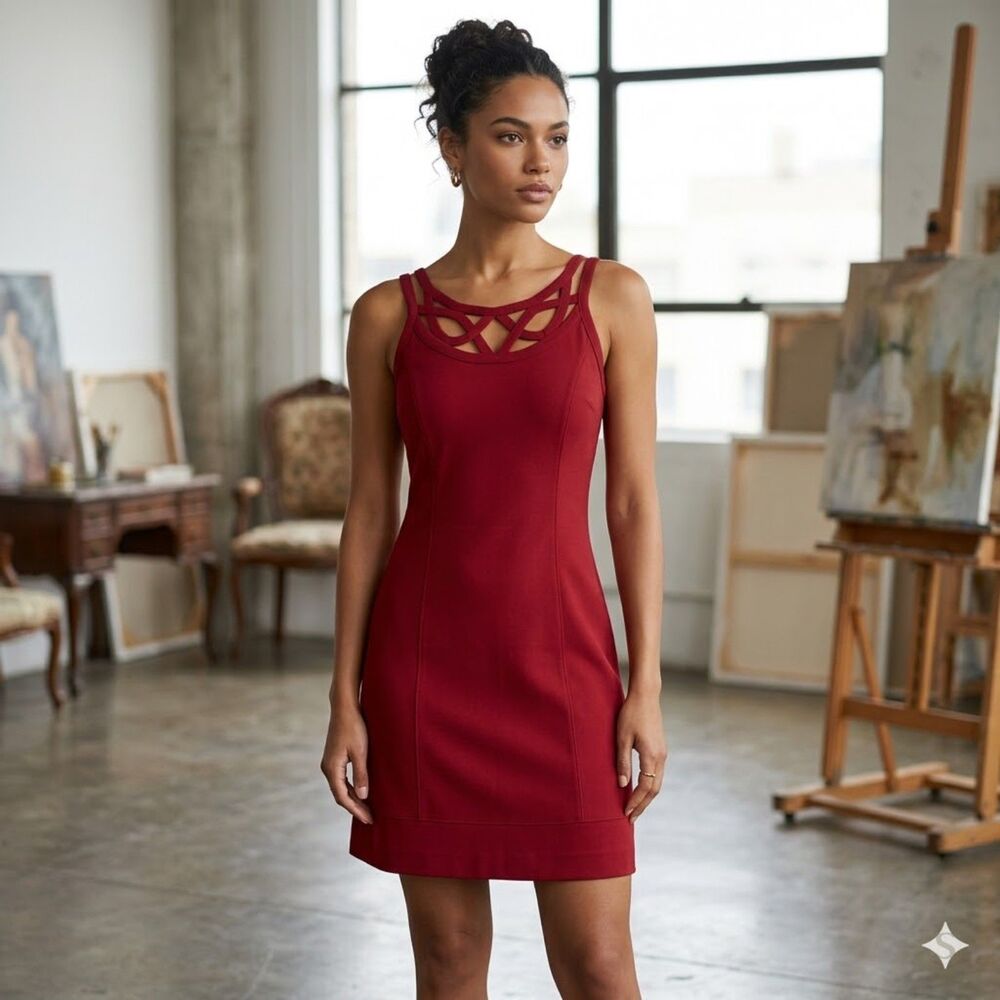 Red Cocktail Mini Dress Size 14 Lattice Strappy Chic Coastal Summer Dress WHBM